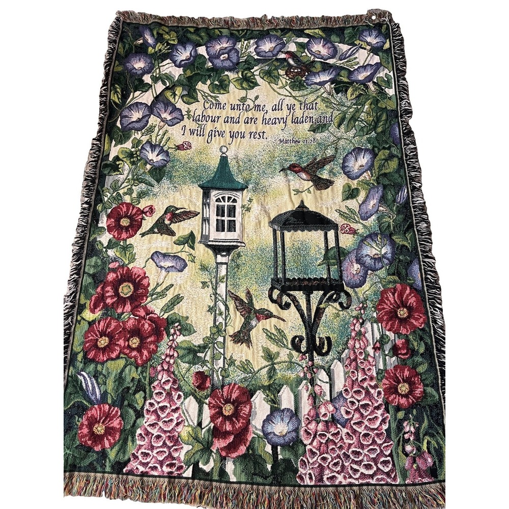 Manual Woodworkers & Weavers Matthew 11:28 Christian Woven Throw Blanket Floral